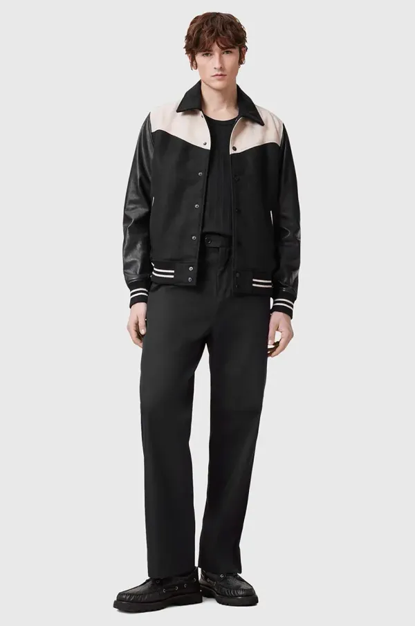 AllSaints Hlače s primesjo volne AllSaints LOCKE moške, črna barva, M001TD