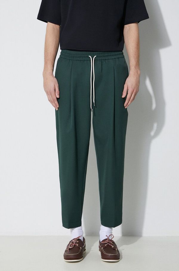 Drôle de Monsieur Hlače s primesjo volne Drôle de Monsieur Le Pantalon Cropped zelena barva, D-BP154-PL127-FGN