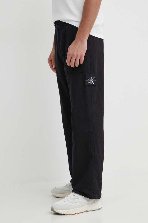 Calvin Klein Jeans Hlače z mešanico lana Calvin Klein Jeans črna barva, J30J325126
