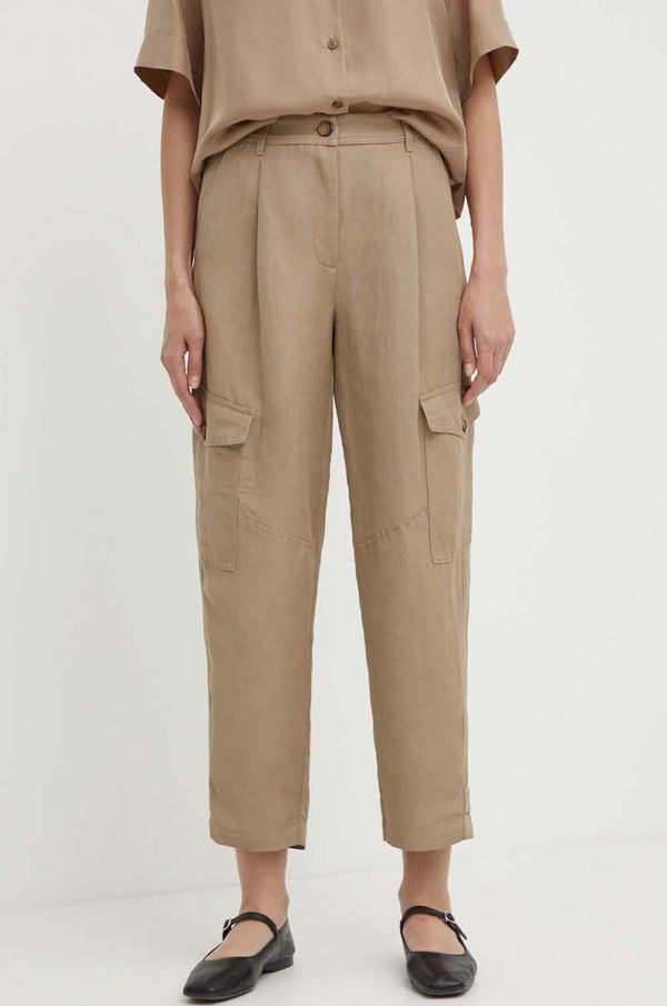 Marella Hlače z mešanico lana Marella bež barva, 2413131045200