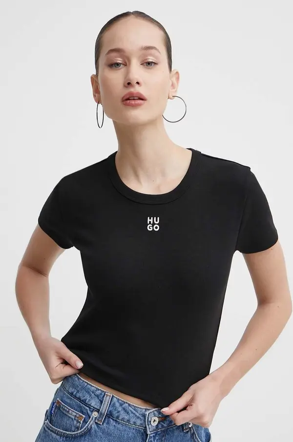 HUGO HUGO crop top ženski z bombažem Delanor