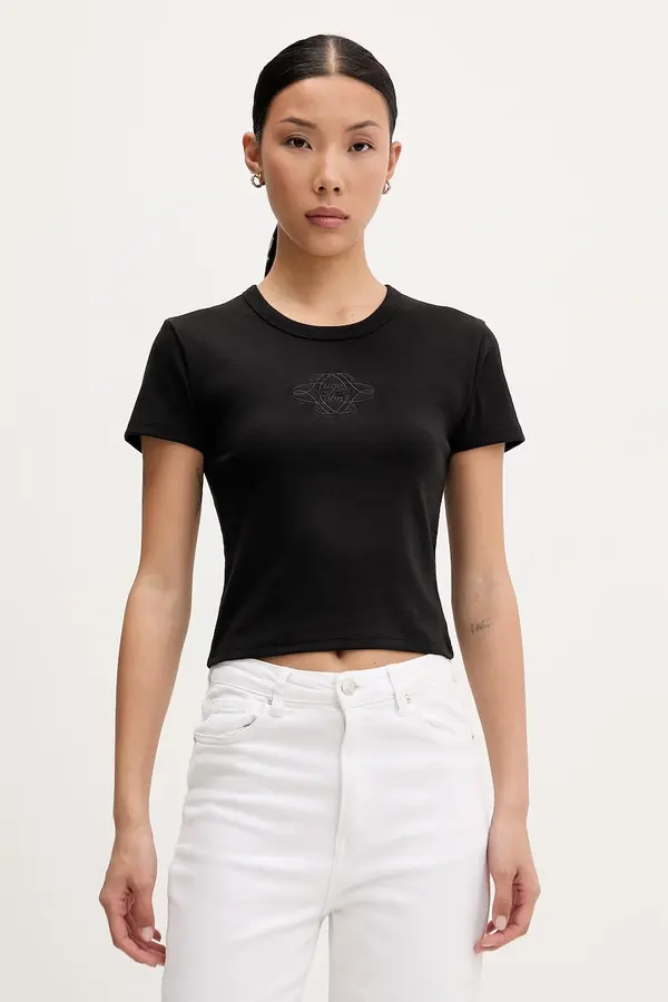 HUGO HUGO crop top ženski z bombažem Delanor_4