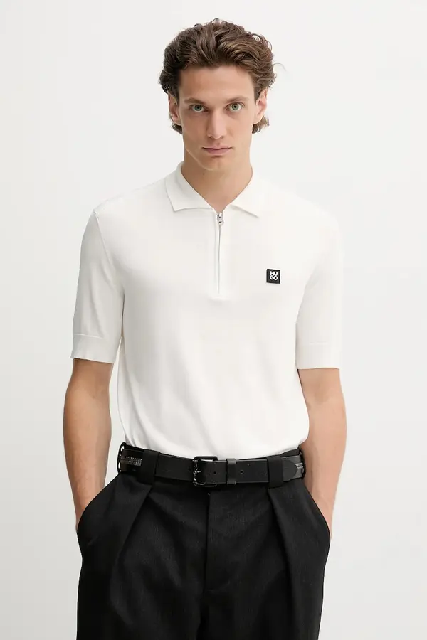 HUGO HUGO pletena polo majica moška z viskozo Sayfong-4