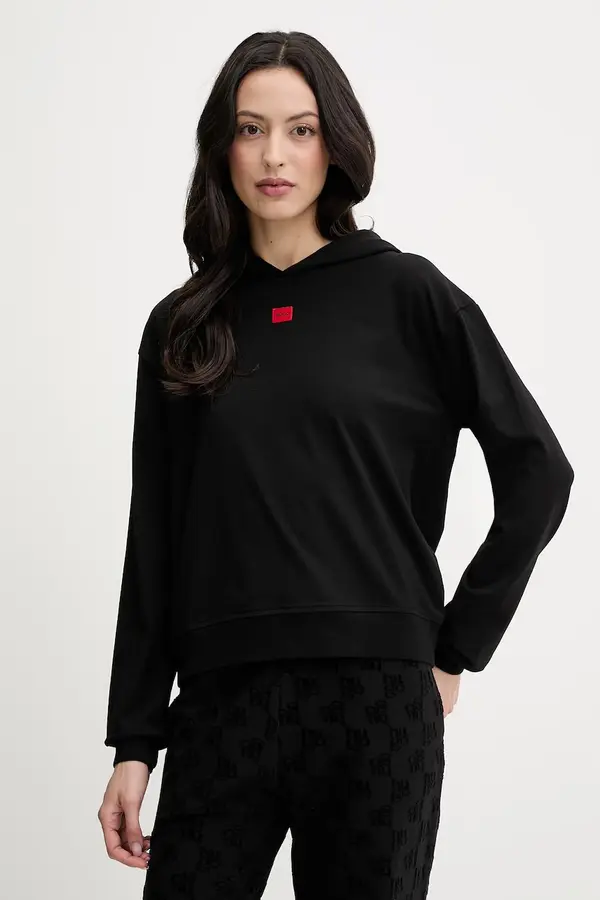 HUGO HUGO pulover s kapuco ženski z bombažem SIGNATURE_HOODIE