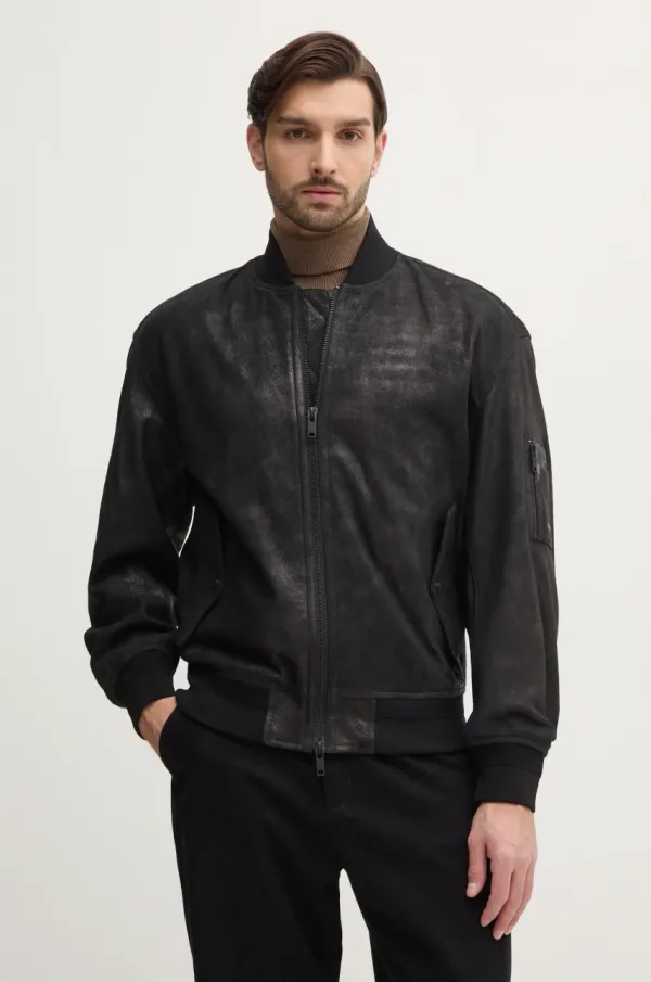 Boss Orange Jakna bomber iz semiša Boss Orange moška, črna barva, 50529780