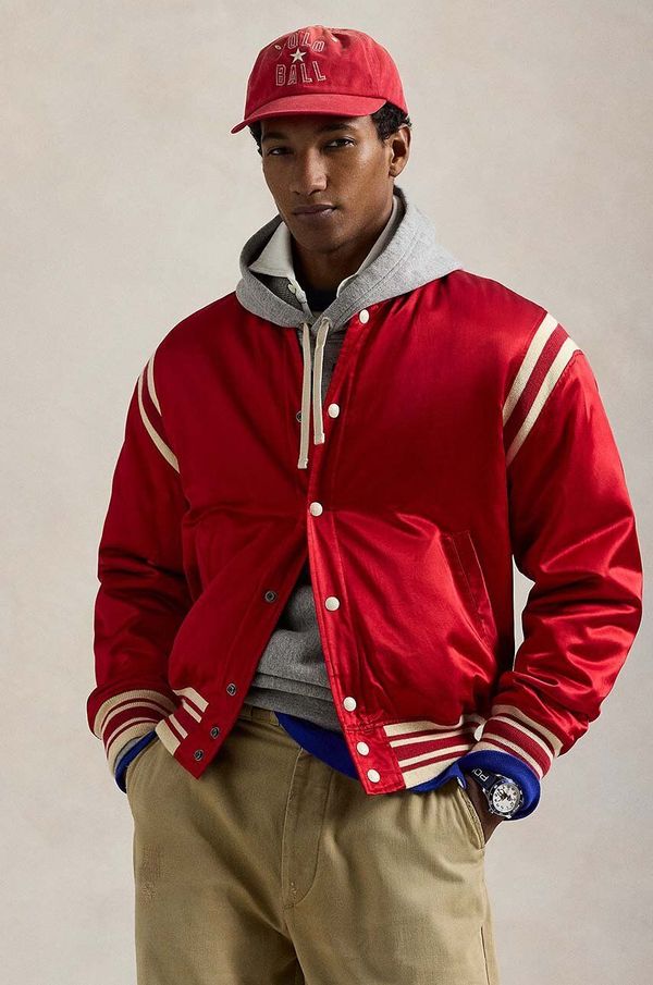 Polo Ralph Lauren Jakna Polo Ralph Lauren Varsity Jacket moška, rdeča barva, 710949940