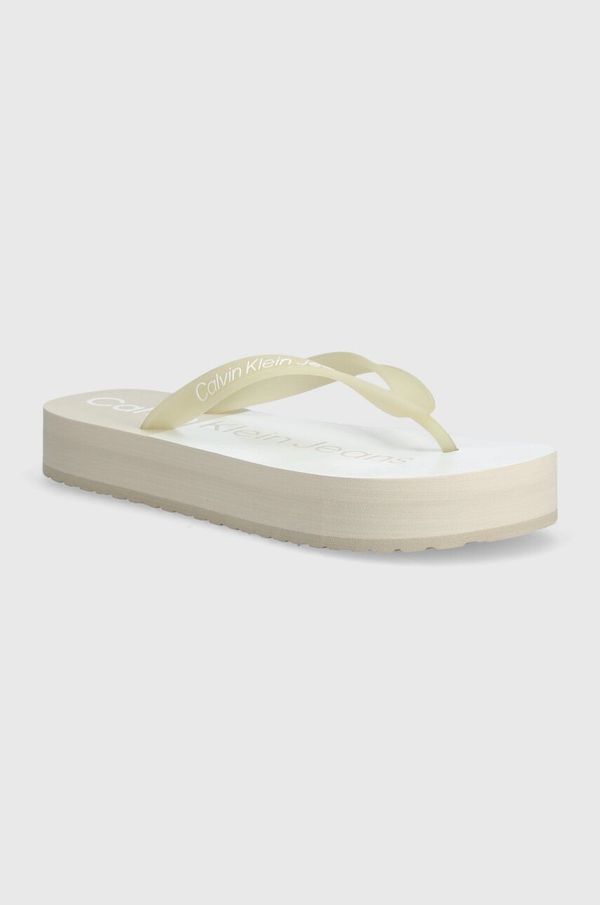 Calvin Klein Jeans Japonke Calvin Klein Jeans BEACH SANDAL FLATFORM MONOLOGO ženske, bež barva, YW0YW01617