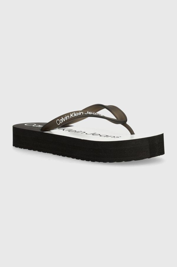 Calvin Klein Jeans Japonke Calvin Klein Jeans BEACH SANDAL FLATFORM MONOLOGO ženske, črna barva, YW0YW01617