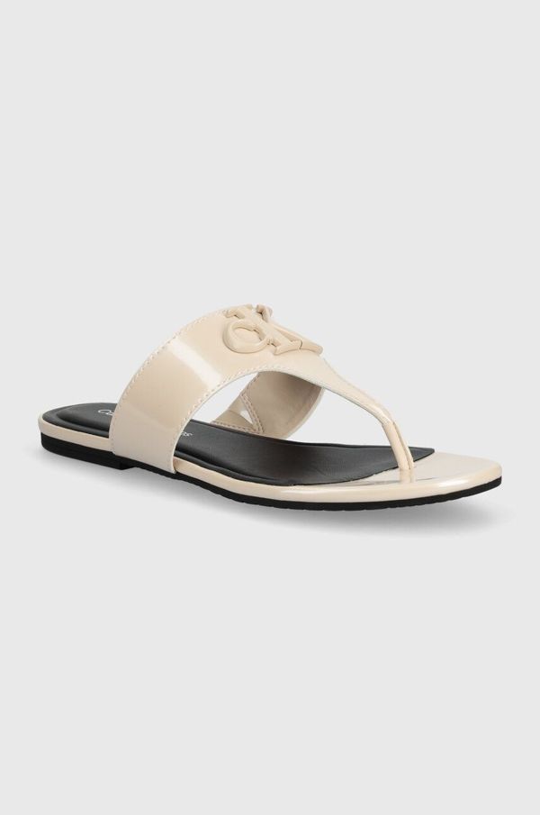 Calvin Klein Jeans Japonke Calvin Klein Jeans FLAT SANDAL SLIDE TOEPOST MG MET ženske, bež barva, YW0YW01342