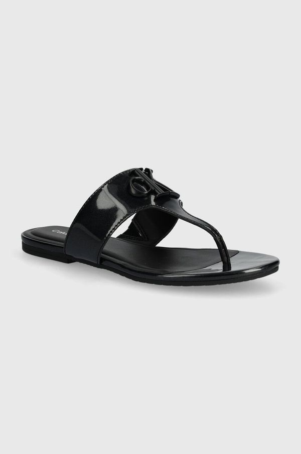 Calvin Klein Jeans Japonke Calvin Klein Jeans FLAT SANDAL SLIDE TOEPOST MG MET ženske, črna barva, YW0YW01342