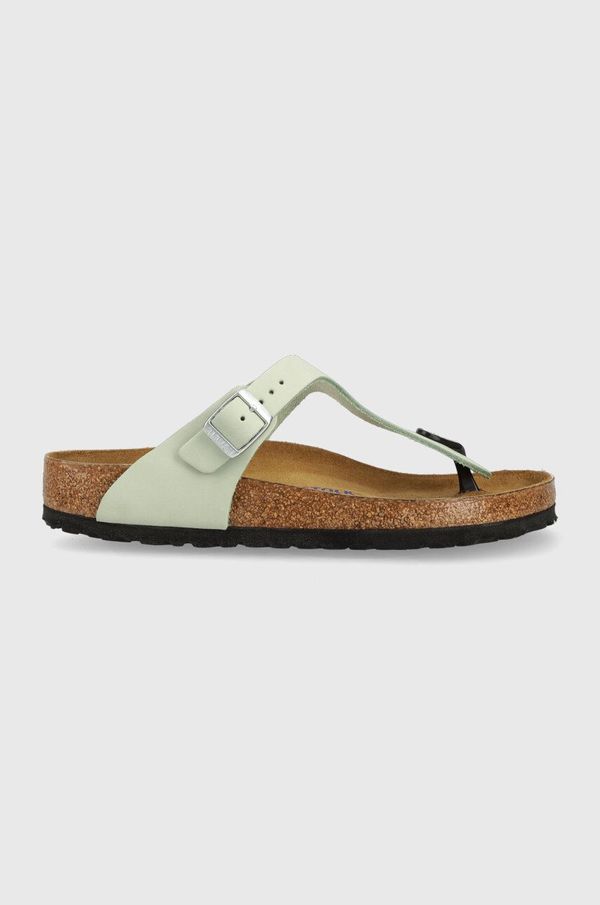 Birkenstock Japonke iz nubuka Birkenstock Gizeh SFB zelena barva