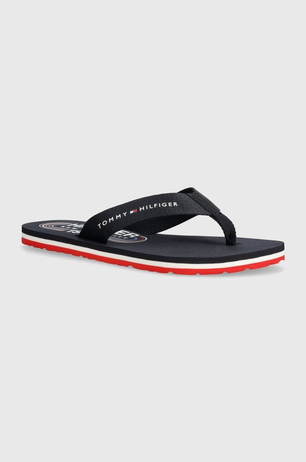 Tommy Hilfiger Japonke Tommy Hilfiger GLOBAL STRIPES FLAT BEACH SANDAL ženske, mornarsko modra barva, FW0FW07856