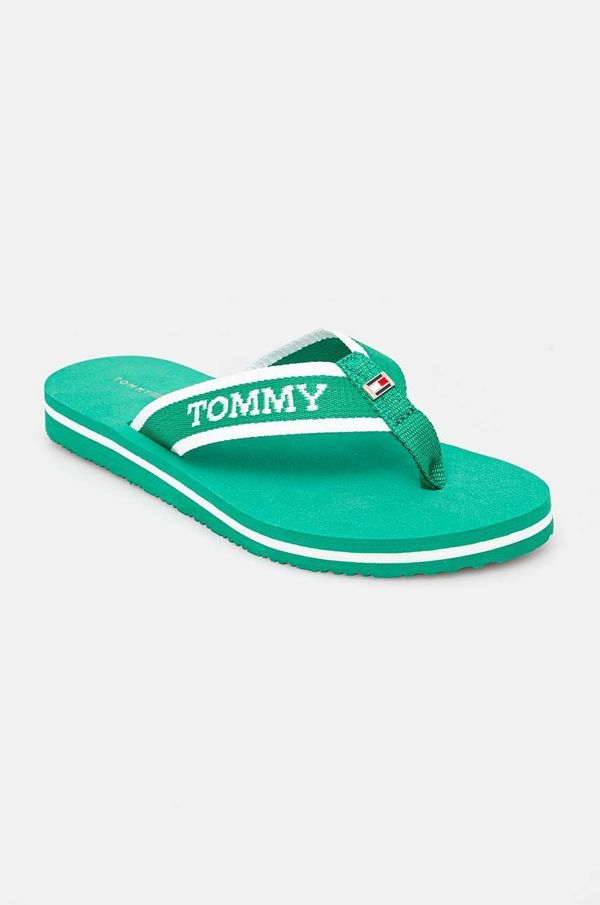 Tommy Hilfiger Japonke Tommy Hilfiger HILFIGER WEBBING POOL SLIDE ženske, zelena barva, FW0FW07859