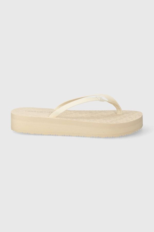 Tommy Hilfiger Japonke Tommy Hilfiger MONOGRAM BEACH SANDAL ženske, bež barva, FW0FW07854