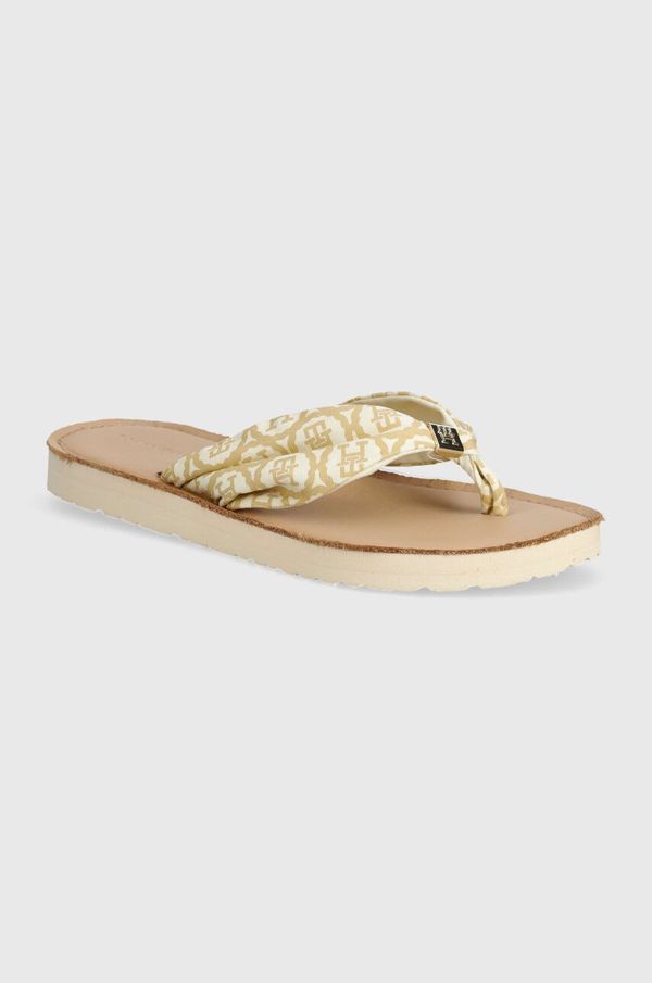 Tommy Hilfiger Japonke Tommy Hilfiger TH EMBLEM ELEVATED BEACH SANDAL ženske, bež barva, FW0FW07847