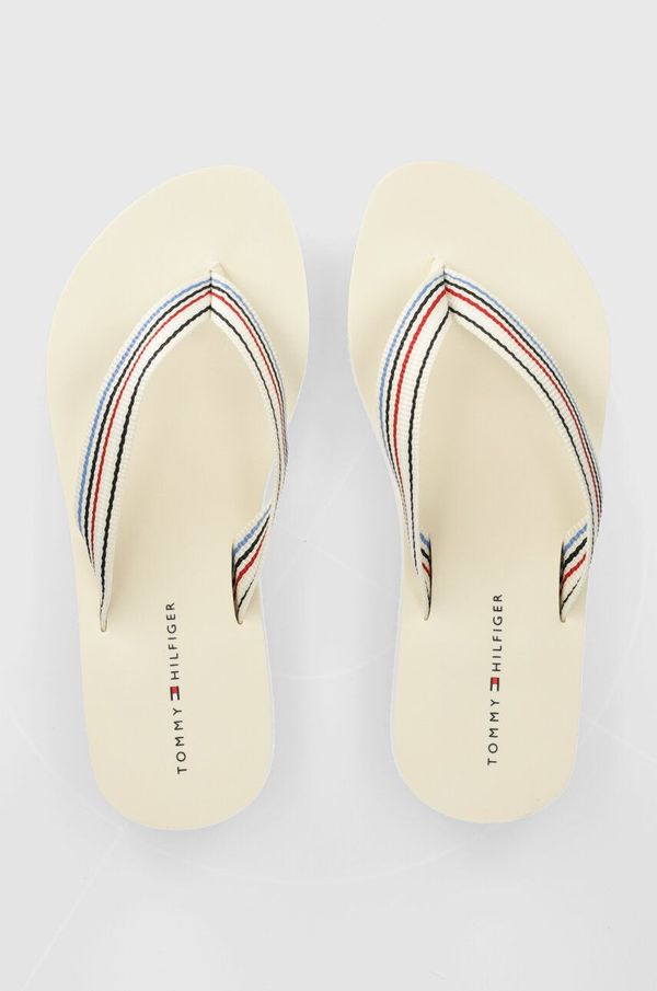 Tommy Hilfiger Japonke Tommy Hilfiger WEDGE STRIPES BEACH SANDAL ženske, bež barva, FW0FW07858