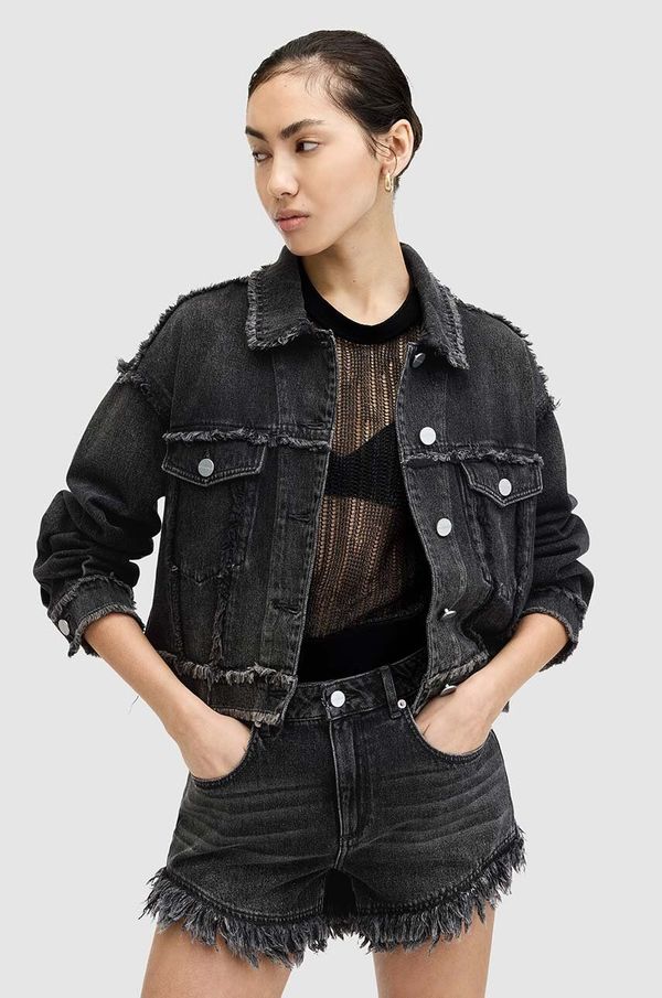 AllSaints Jeans jakna AllSaints CLAUDE FRAY JACKET ženska, črna barva, W041OA