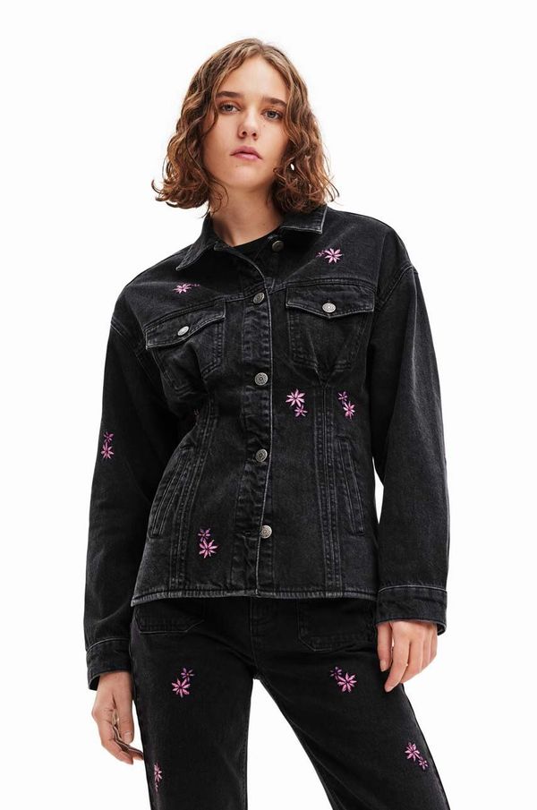 Desigual Jeans jakna Desigual 23WWED33 WOMAN DENIM TRUCKER JACKET ženska, črna barva