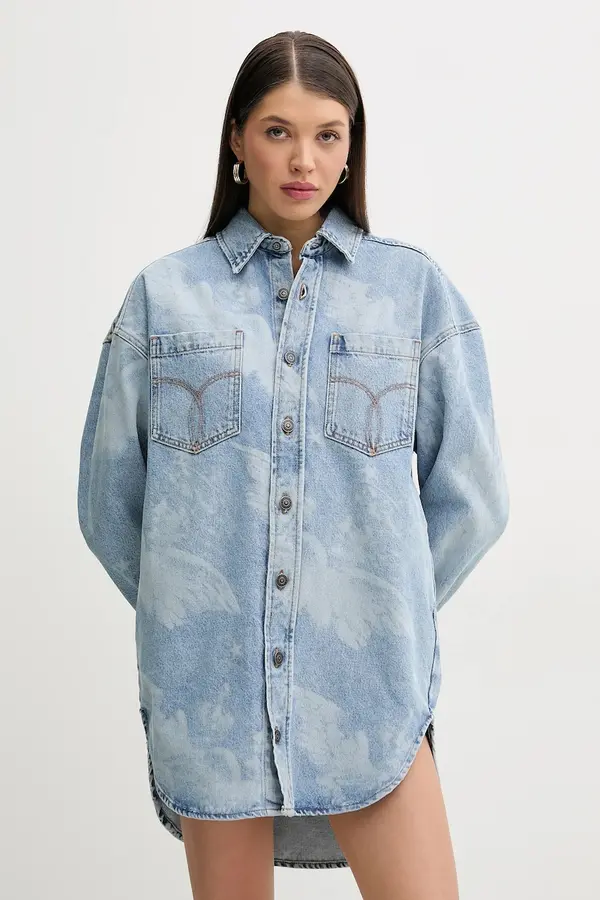 Fiorucci Jeans obleka Fiorucci Angel Print Denim Shirt Dress
