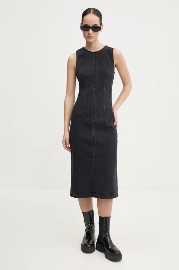 HUGO Jeans obleka HUGO črna barva, 50530331