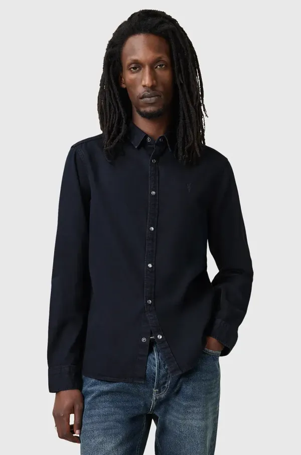 AllSaints Jeans srajca AllSaints GLEASON LS SHIRT moška, črna barva, M165SB