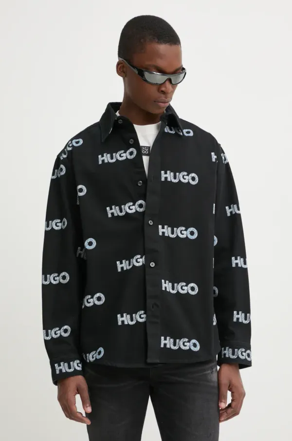 HUGO Blue Jeans srajca Hugo Blue moška, črna barva, 50534186