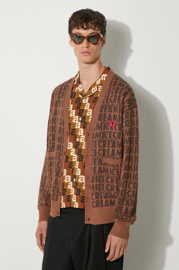 Icecream Jopica s primesjo volne ICECREAM Text Print Cardigan rjava barva, IC24215