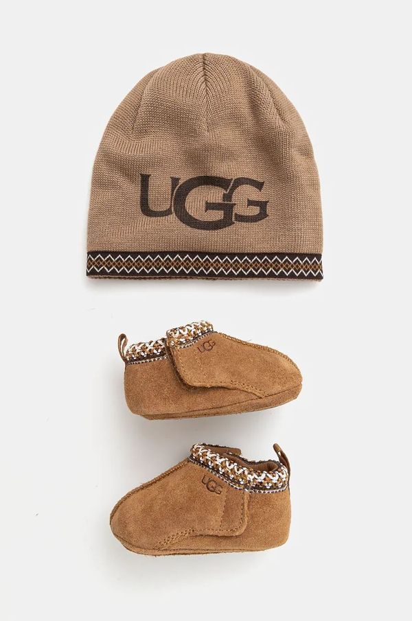 Ugg Kapa in čevlji za dojenčka UGG BABY TASMAN AND BEANIE rjava barva, 1133630I