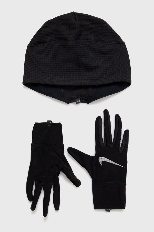 Nike Kapa in rokavice Nike črna barva,
