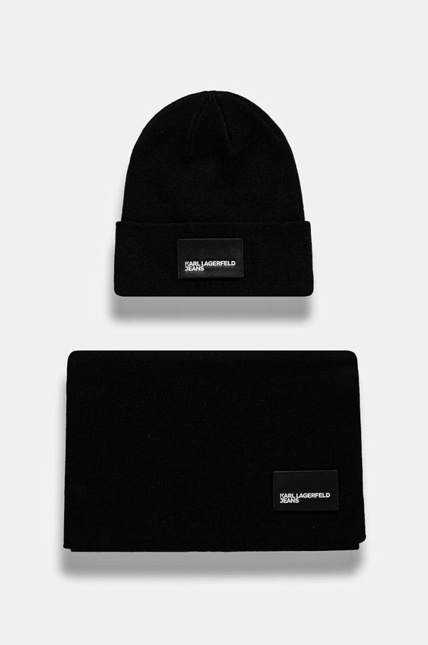Karl Lagerfeld Jeans Kapa in šal s primesjo volne Karl Lagerfeld Jeans črna barva, A1W33191