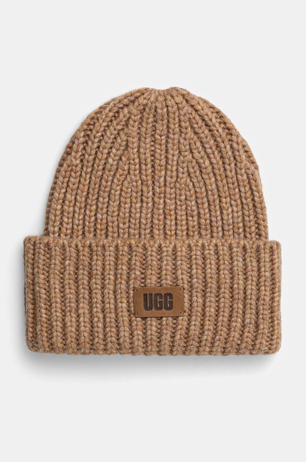 Ugg Kapa s primesjo volne UGG CHUNKY RIB BEANIE rjava barva, 21687