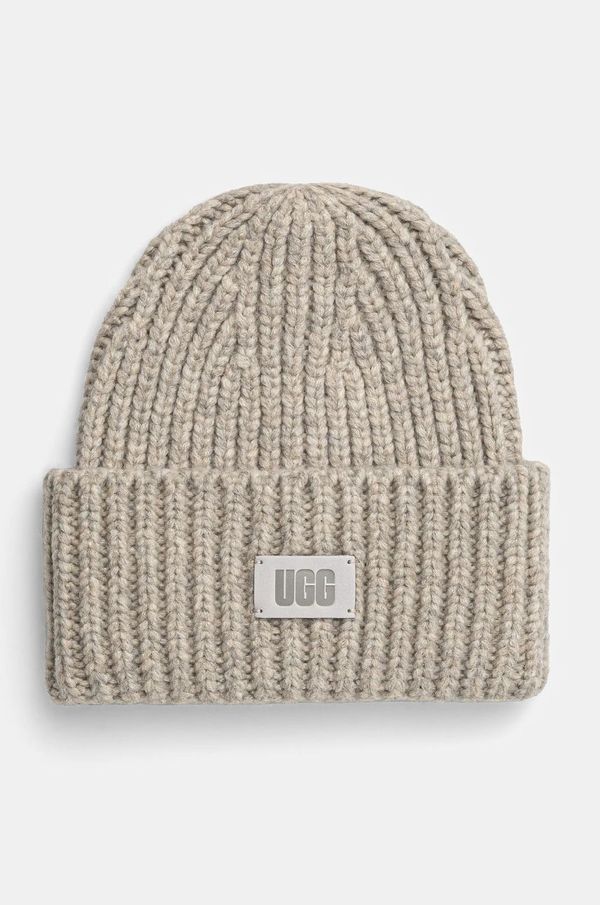 Ugg Kapa s primesjo volne UGG CHUNKY RIB BEANIE siva barva, 21687