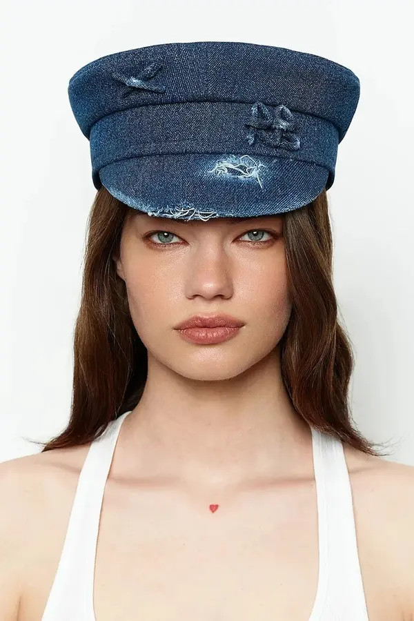 RUSLAN BAGINSKIY kapa ženska jeans Ruslan Baginskiy Distressed Denim Baker Boy Cap