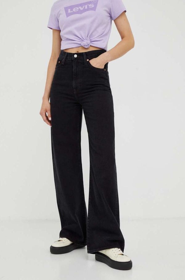 Levi's Kavbojke Levi's RIBCAGE WIDE LEG H223 ženske, črna barva