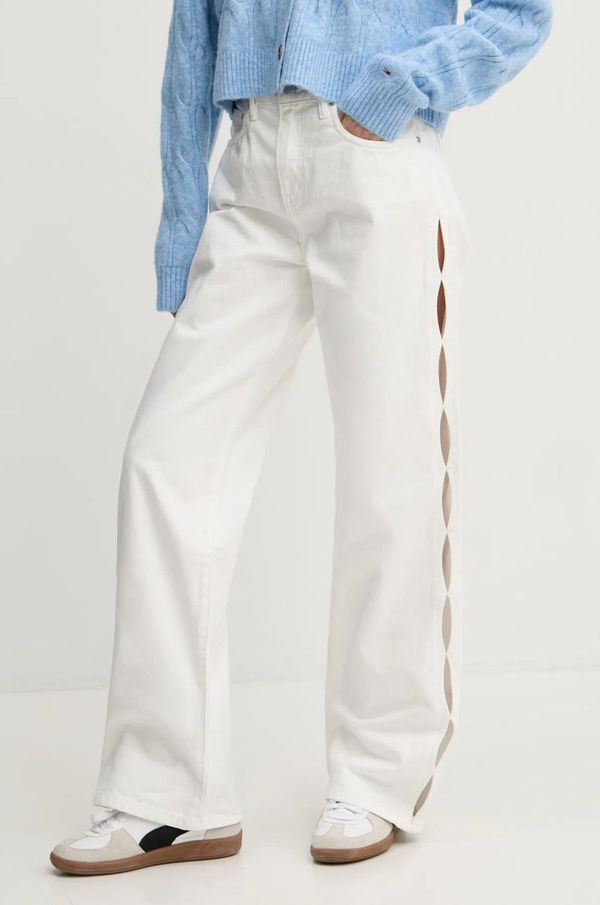 PURPLE BRAND Kavbojke PURPLE BRAND WIDE SIDE CUT OUT ženske, bela barva, D2001-WCWH224