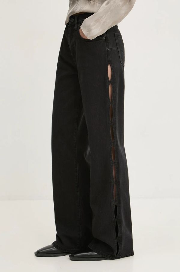 PURPLE BRAND Kavbojke PURPLE BRAND WIDE SIDE CUT OUT ženske, črna barva, D2001-WCBL224