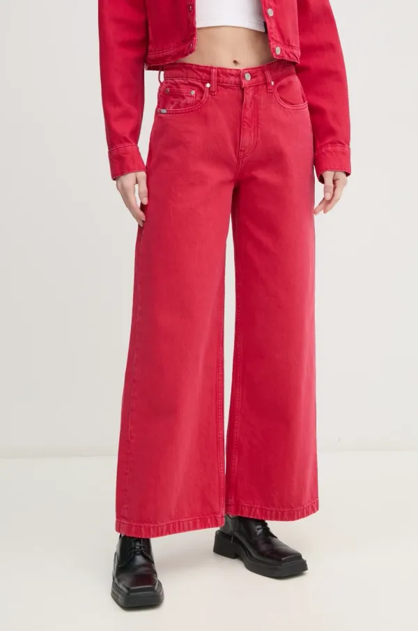 Red Bull Racing x Pepe Jeans Kavbojke Red Bull Racing x Pepe Jeans WIDE LEG JEANS ženske, rdeča barva, RL200007R40