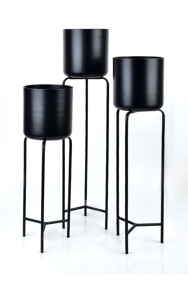 Affek Design Komplet cvetličnih loncev s stojali Affek Design Swen Black 3-pack