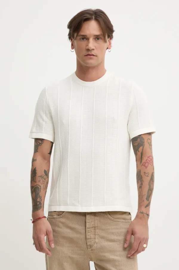 Abercrombie & Fitch Kratka majica Abercrombie & Fitch moška, bež barva, KI120-5071