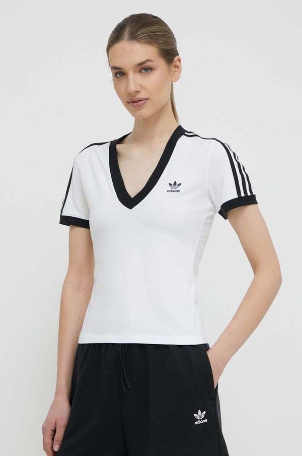 adidas Originals Kratka majica adidas Originals 3-Stripe V-Neck Tee ženska, bela barva, IR8114