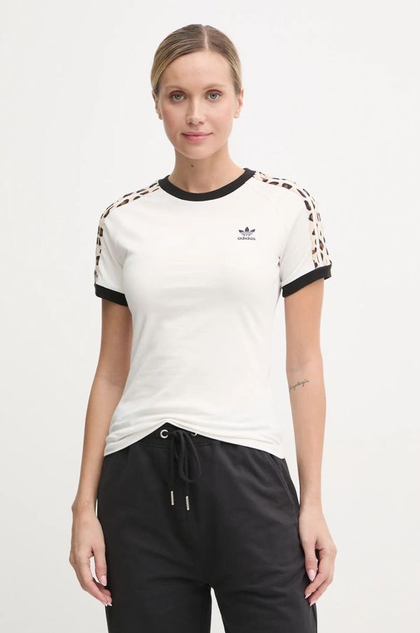 adidas Originals Kratka majica adidas Originals Leopard 3S Tee ženska, bež barva, IW8474
