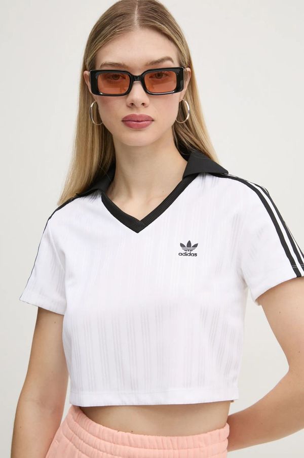 adidas Originals Kratka majica adidas Originals V-NECK POLO ženska, bela barva, JD2608