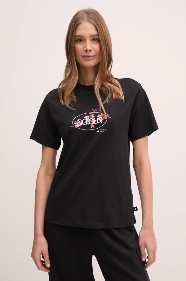 adidas Kratka majica adidas W Elem Flrl Tee ženska, črna barva, JP0115