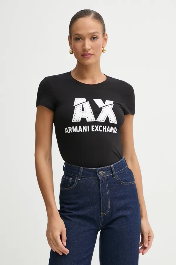 Armani Exchange Kratka majica Armani Exchange ženska, črna barva, 8NYT86 Y8C7Z