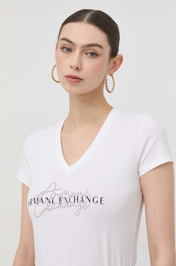 Armani Exchange Kratka majica Armani Exchange ženski, bela barva