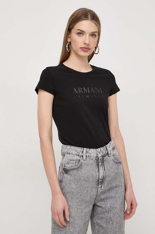 Armani Exchange Kratka majica Armani Exchange ženski, črna barva