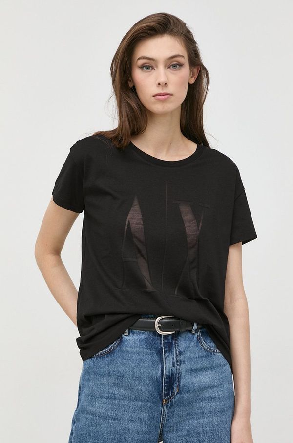 Armani Exchange Kratka majica Armani Exchange ženski, črna barva