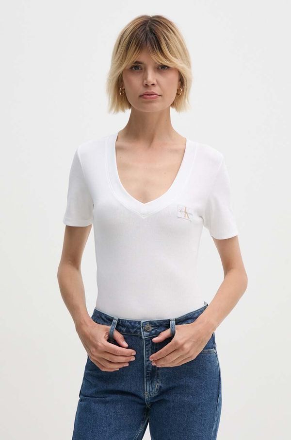 Calvin Klein Jeans Kratka majica Calvin Klein Jeans ženska, bela barva, J20J223274