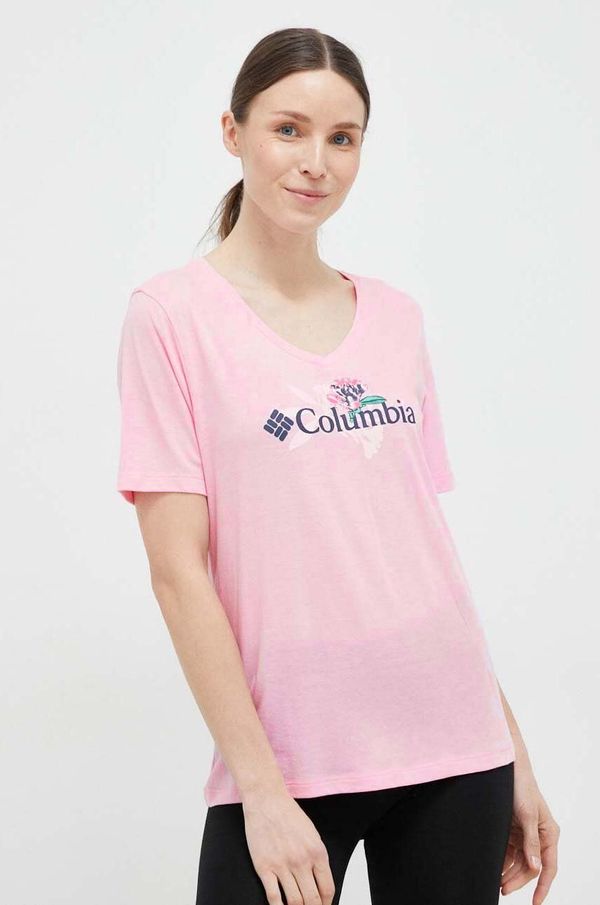Columbia Kratka majica Columbia ženski, roza barva