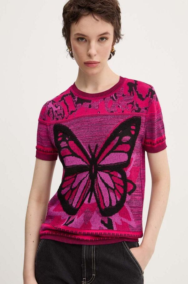 Desigual Kratka majica Desigual BUTTERFLY ženska, roza barva, 24WWTK08